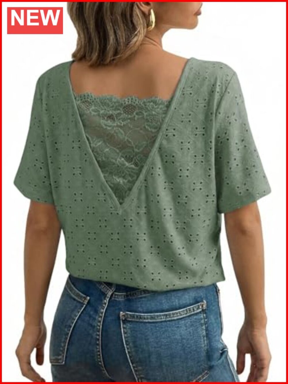 Women's Lace Hollow Out Short Sleeve Tunic Top